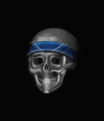 skull in bandana drawing on a black background