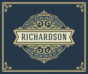 Vintage retro logo with floral ornaments