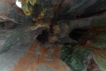 Directly below view of ceiling structure in a cave