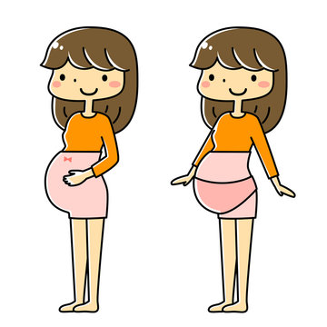 The pregnant woman who puts on and leaves the bellyband (with a ribbon and with a belt)(Anime style illustration)