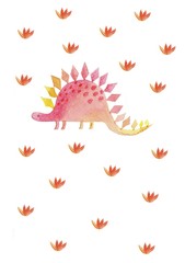 Red dinosaur watercolor on a white background.