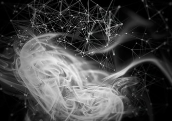 抽象的な煙と光線のモノクロ画像