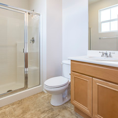 Fototapeta na wymiar Square frame White color bathroom clean inside