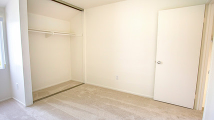 Panorama frame Empty bedroom with no closet doors