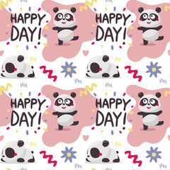 Seamless bright colorful cute pattern with love, hearts, Panda, friends, Valentines Day, happy day