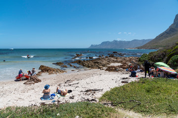 Rooiels, Western Cape, South Africa. December 2019, The busy beach at Rooiels for the opening of...