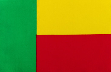 Flag of the Republic of Benin on a textile basis close-up