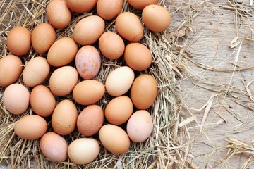 eggs on hay  on old wooden, Copy space