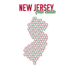 Fototapeta na wymiar New Jersey real estate properties map. Text design. New Jersey US state realty concept. Vector illustration
