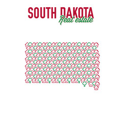 South Dakota real estate properties map. Text design. South Dakota US state realty concept. Vector illustration