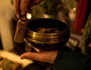 Fototapeta na wymiar Tibetan bowl. Oriental instrument