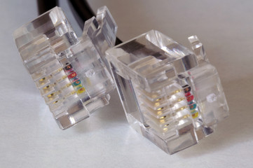 Close-up of two RJ11 telephone connectors