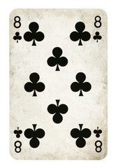 Eight of Clubs Vintage playing card - isolated on white (clipping path included)