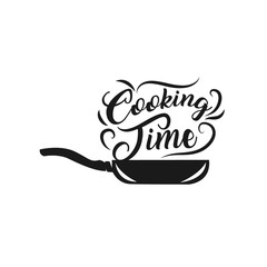 Black sketched cast-iron frying pan with the slogan - Let's Cook Together