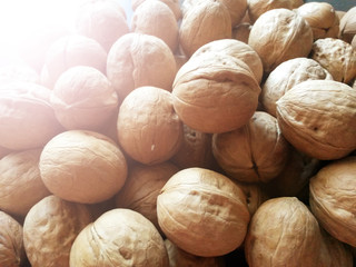 Delicious walnuts, healthy food, top view