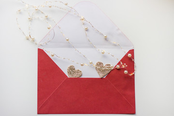 heart for Valentine's day in a red envelope