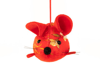 Traditional Chinese zodiac year of rat sign ornament by handmade red mouse hanging plush doll with...