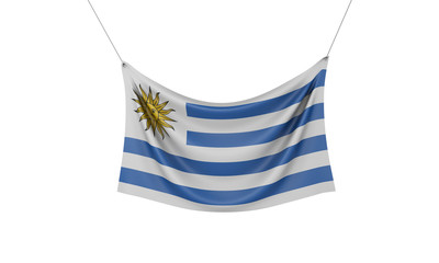 Uruguay national flag hanging fabric banner. 3D Rendering