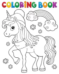 Papier Peint photo Lavable Pour enfants Livre de coloriage thème licorne hiver 1