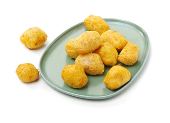 Croquette is food from potato wadding containing minced meat that is seasoned and mixed with vegetables. Indonesia, jajanan on white 