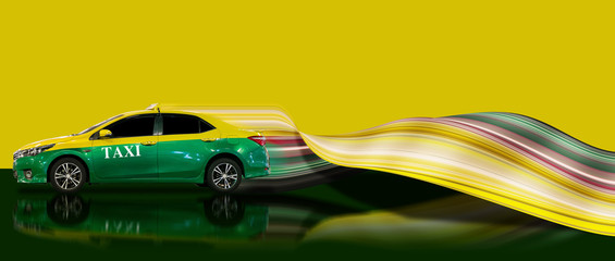 taxi in green yellow color with stretch pixel © Thodsapol