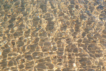 Clear water texture in blue. Background of the ocean and the sea backlit by the sun. Natural water