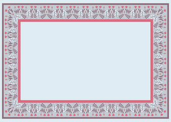 Decorative template with square floral ornament. Rectangular floral frame with wild flowers and tulips.