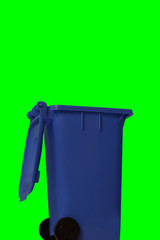 Blue trash bin - green background for alpha