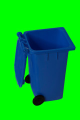 Blue trash bin - green background for alpha