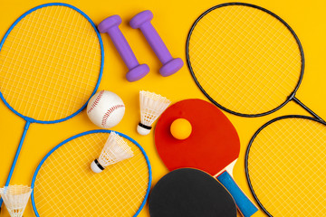 Composition of various sport equipment for fitness and games