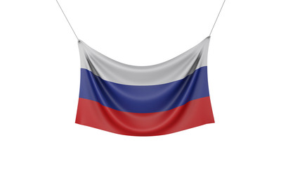 Russia national flag hanging fabric banner. 3D Rendering