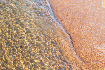 Clear water texture in blue. Background of the ocean and the sea backlit by the sun. Natural water