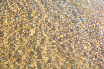 Clear water texture in blue. Background of the ocean and the sea backlit by the sun. Natural water
