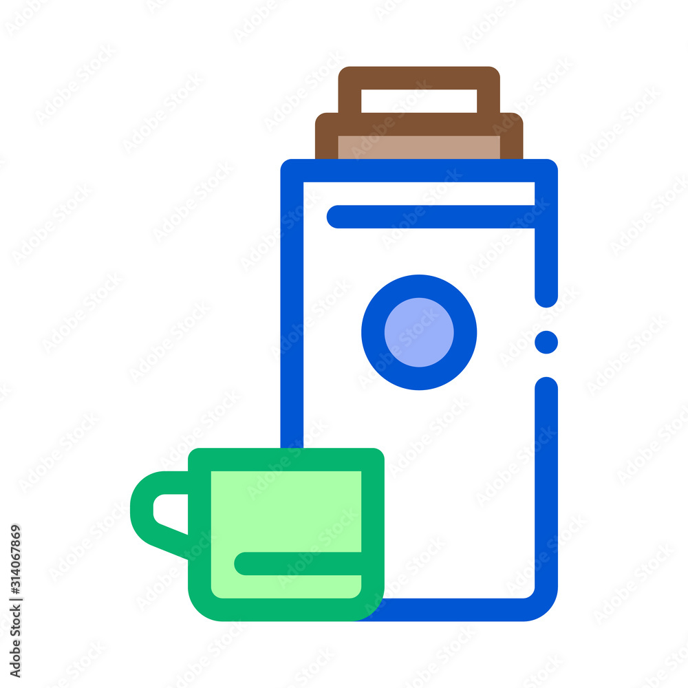 Sticker camping thermos with drink icon vector. outline camping thermos with drink sign. isolated contour sy