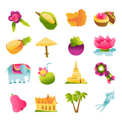 Super Cute Thailand Culture Icons Set