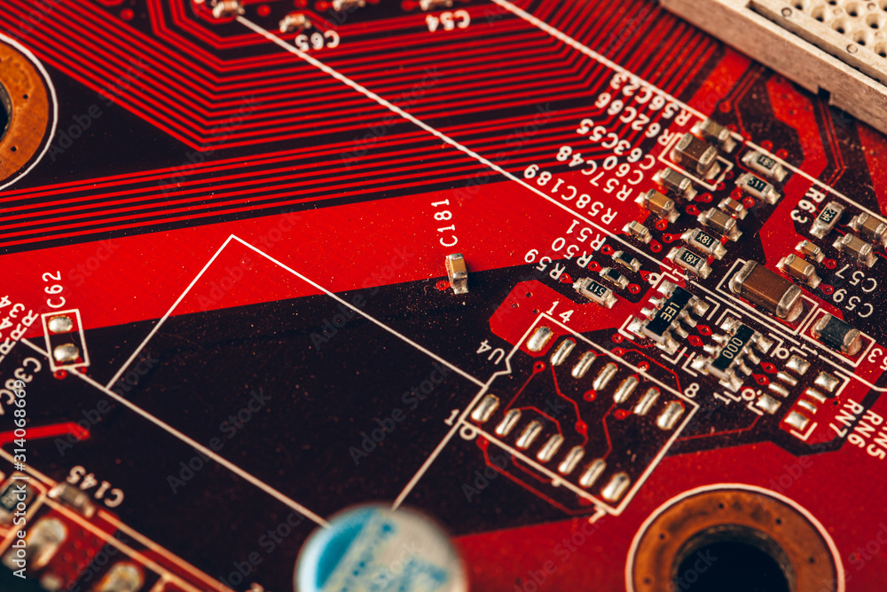Poster close up of a electronic circuit board with processor