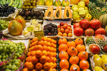 Fruit market. Lots of different fresh fruits.