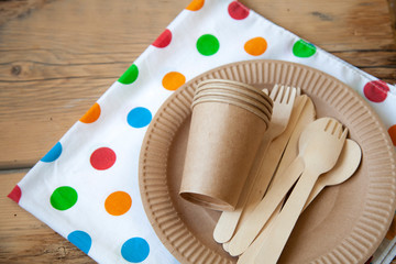 disposable eco dishes from paper cardboard spoon fork knife
