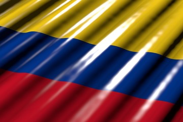 wonderful celebration flag 3d illustration. - shiny - looking like plastic flag of Colombia with big folds lie in corner