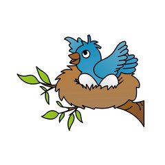 Illustration of Blue Bird Wants to Leave its Nest Cartoon, Cute Funny Character, Flat Design