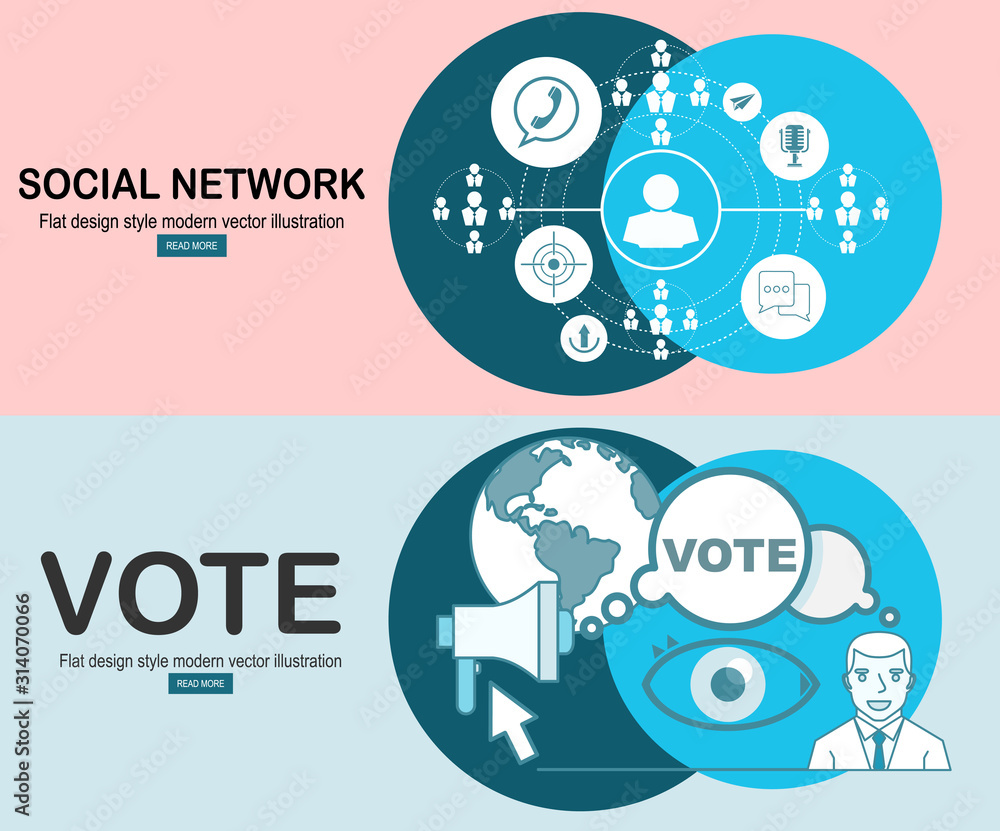 Aufkleber social network vector concept. flat design illustration for web sites infographic design. communicat