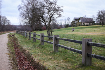 Fototapeta premium Small countryside walking, hiking tourism path, located in Latvia city Kuldīga.