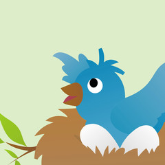 Illustration of Blue Bird Wants to Leave its Nest Cartoon, Cute Funny Character, Flat Design