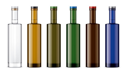 Set of Colored Glass bottles.