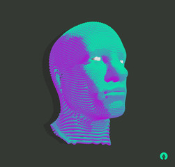 Artificial intelligence concept. Face recognition. Abstract digital human head. Futuristic background. Vector Illustration for advertising, marketing or presentation.