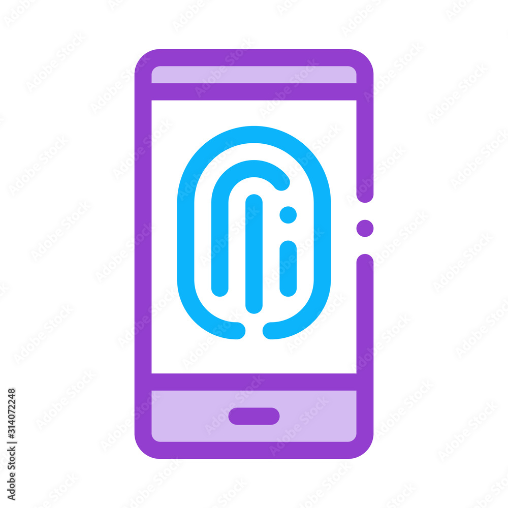Poster scan fingerprint in phone icon vector. outline scan fingerprint in phone sign. isolated contour symb