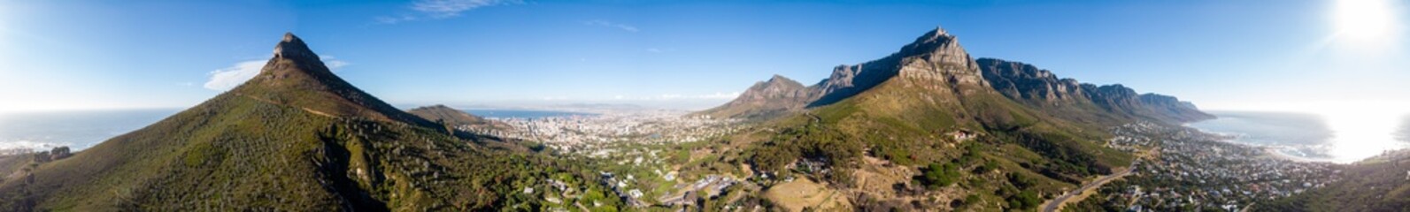 Cape Town panorama of lionshead, table mountain and the 12 apostles 