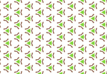 Watercolor seamless geometric pattern design illustration. Background texture. In green, brown colors on white background.