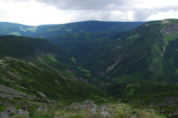 View of landcape from the Snezka hill in summer, Krkonose - Czech Republic