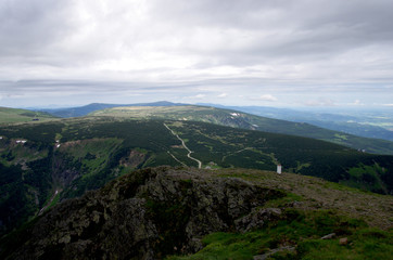 View of landcape from the Snezka hill in summer, Krkonose - Czech Republic